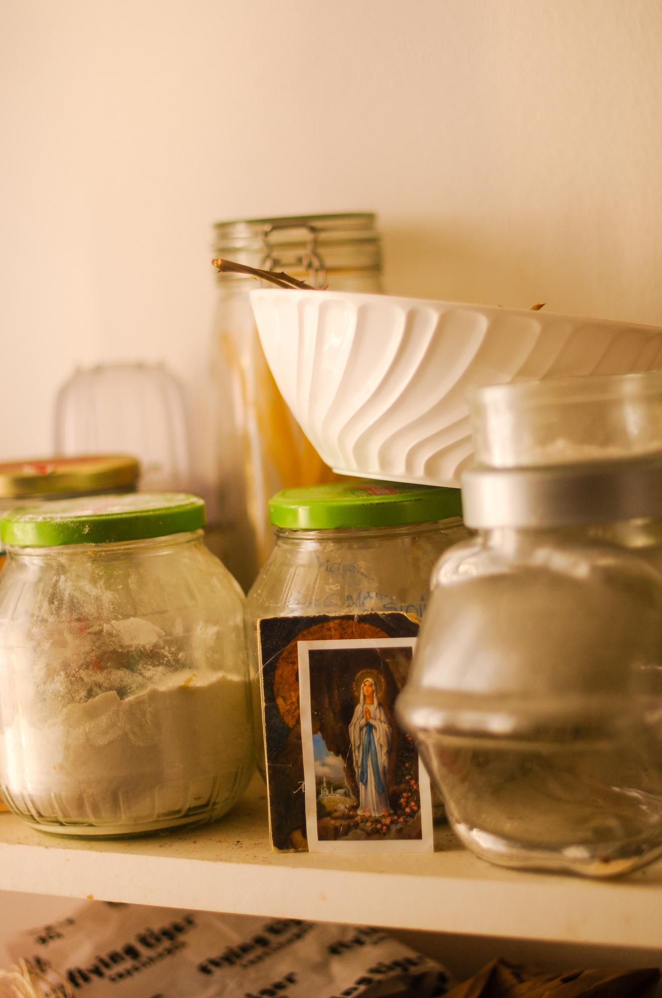 workshop table with jars and preserved goods